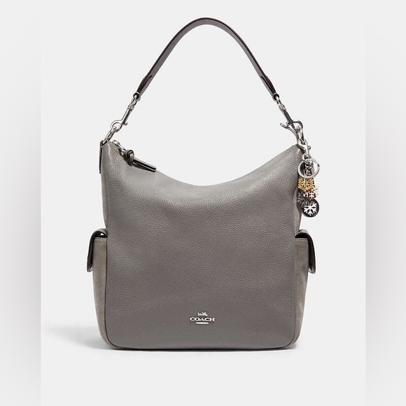 Coach C1522 Pennie Hobo Heather Gray Suede & Leather Convertible Shoulder Bag - Picture 1 of 16
